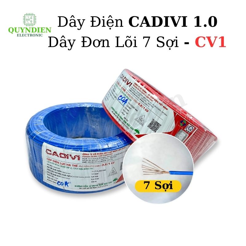 Dây Điện Cadivi 1.0 – Dây Đơn Lõi 7 Sợi CV1 – Dây Cáp Điện, Dây Tiếp Địa, Dây Chống Sét ( CUỘN 100 MÉT)