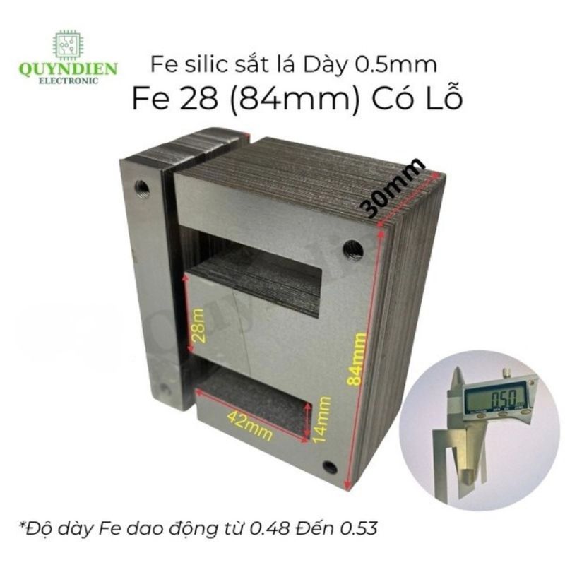 Fe Sắt Silic EI 0.5mm - 28mm (84mm) Lá Dày Có Lỗ