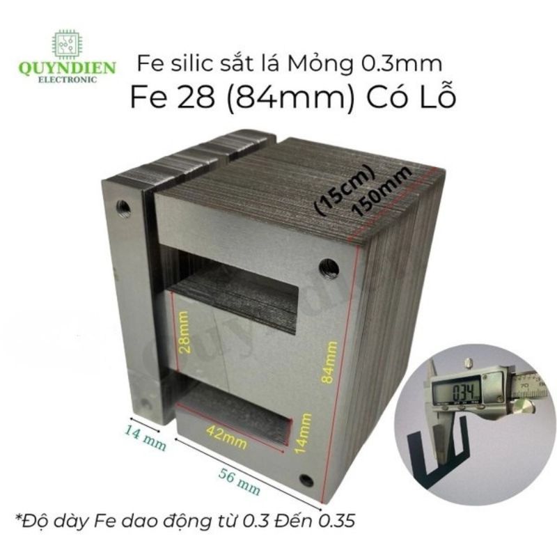 Fe Sắt Silic EI 0.35mm - 28mm (84mm) Lá Mỏng Có Lỗ