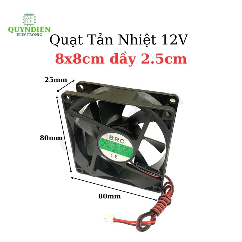 Quạt Tản Nhiệt 12V 8x8cm dầy 2.5cm mới - 1 Thùng 100 Cái