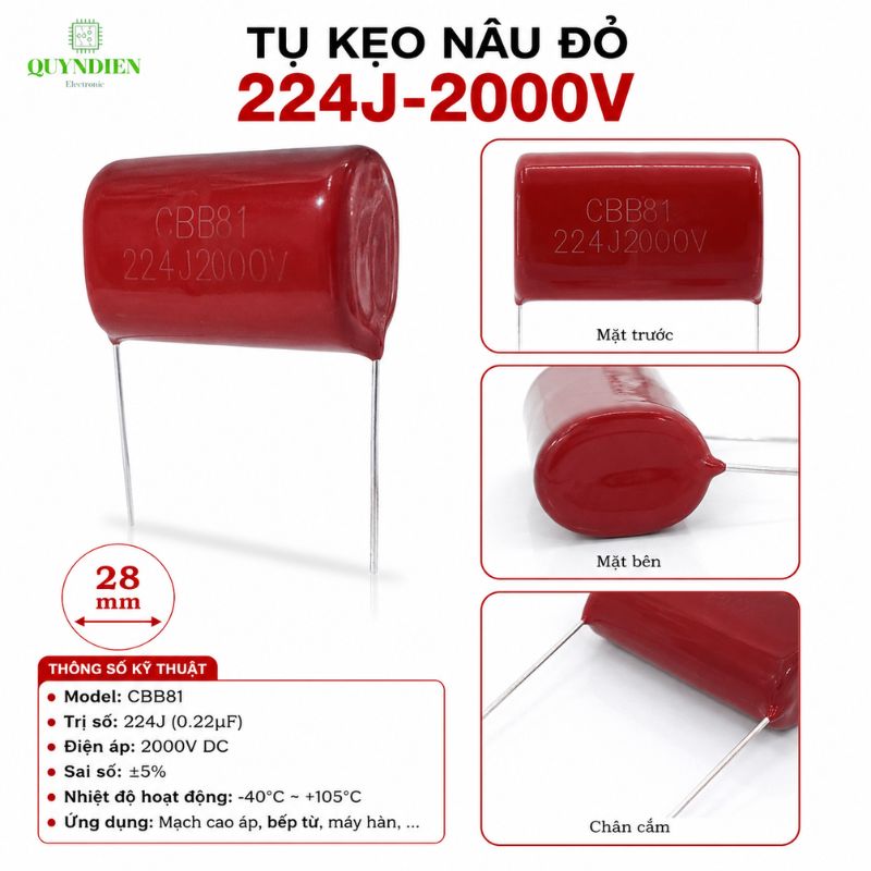 Tụ Kẹo Nâu Đỏ CBB81 224J 2000V
