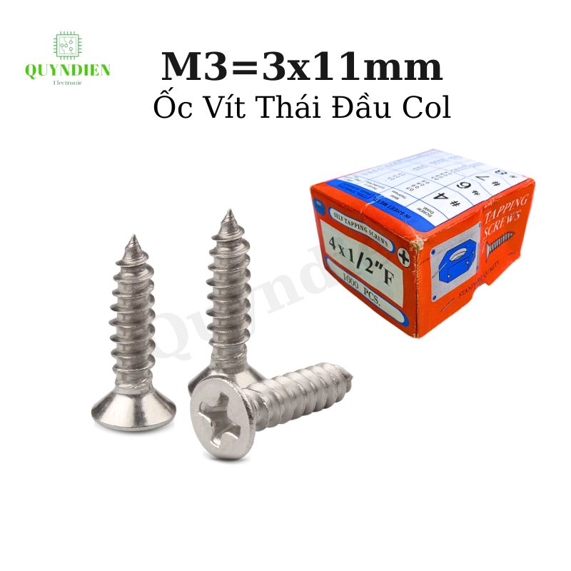 Ốc vít Thái M3x11mm ren xoắn đầu Col dài 11mm - 1.000 Con