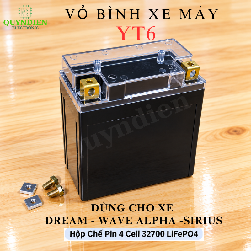 Vỏ Bình Xe Máy YT6 Cọc Vuông Nắp Trong