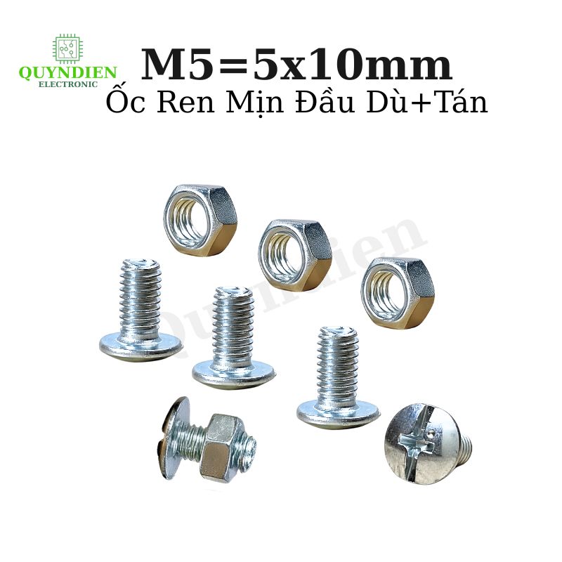 Ốc Vít Ren Mịn Đầu Dù M5x10mm Có Kèm Tán Màu Trắng