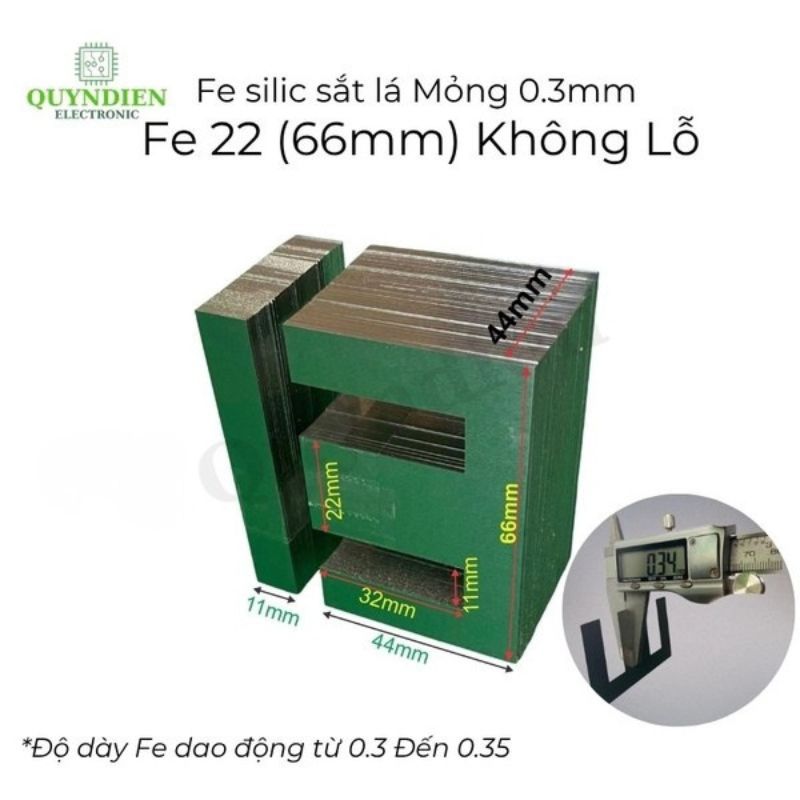 Fe Sắt Silic EI 0.35mm - 22mm (66mm) Lá Mỏng Không Lỗ