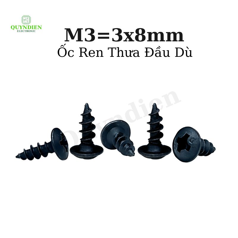 Ốc Vít Nhọn Đầu Dù Ren Thưa M3x8mm