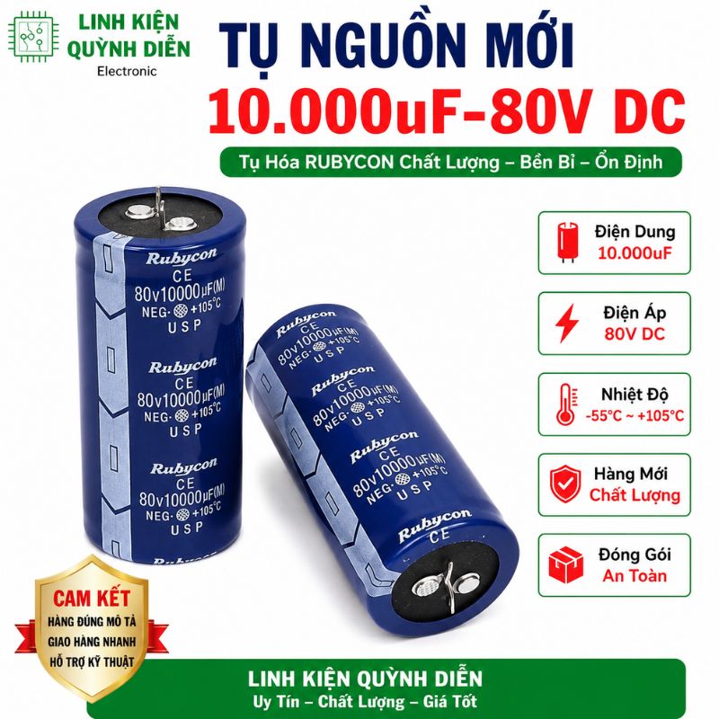 Tụ hóa lọc nguồn Rubycon 80v 10.000uf dùng trong thiết bị âm thanh, nguồn xung