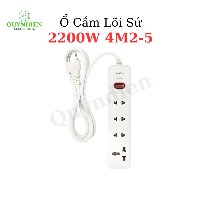 Ổ Cắm Lõi Sứ Chống Cháy 2200W 4M2-5 Vỏ Nhựa ABS Chống Vỡ