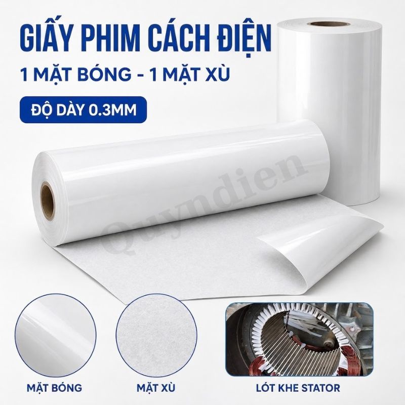 Giấy Phim Cách Điện Trắng 1 Mặt Bóng 1 Mặt Xù Dày 0.3mm