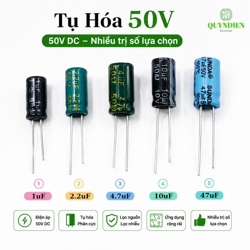 Tụ Hóa 50V 1uF 2.2uF 4.7uF 10uF 47uF