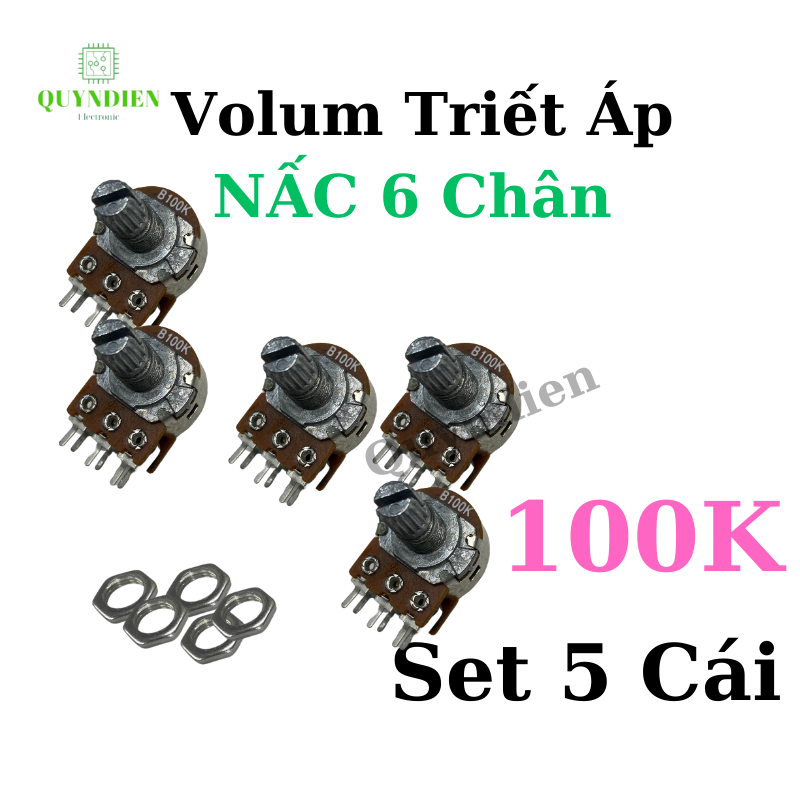 Biến trở Volum Nấc - khía, triết áp Đôi 6 Chân B100K