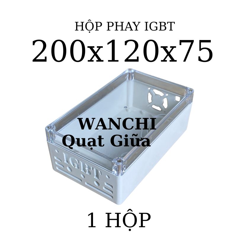 Hộp nhựa khoan IGBT Quạt Giữa 200x120x75mm Trắng nắp Trong