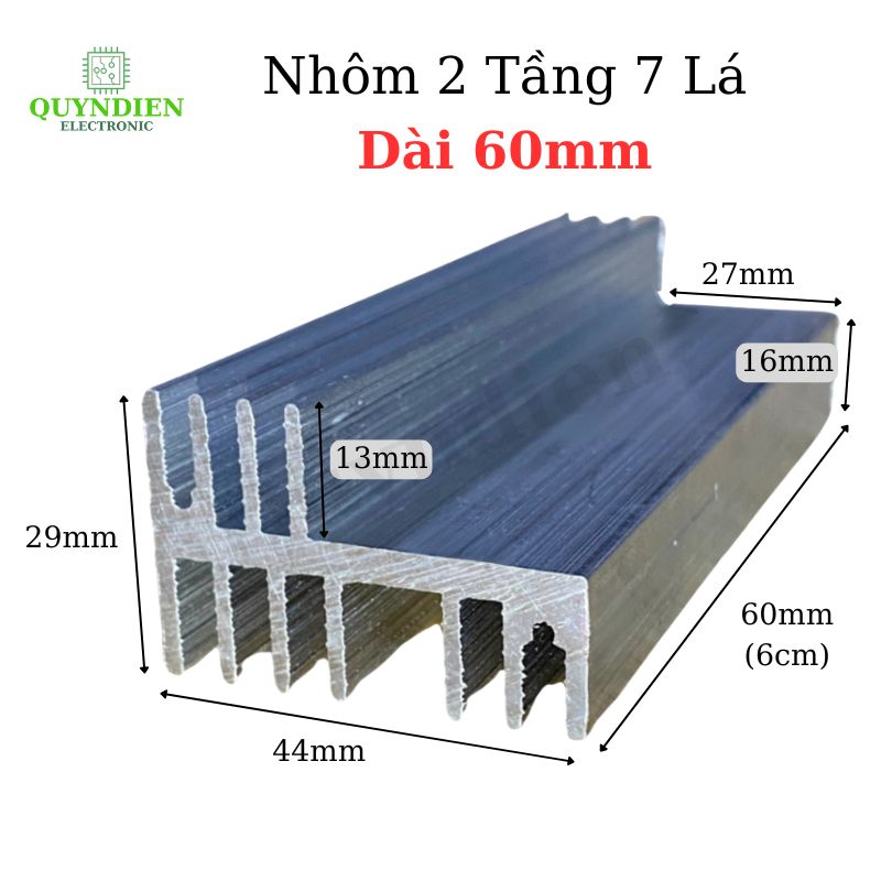 Nhôm tản nhiệt 2 tầng 7 cánh dài 6cm - 60x44x29mm