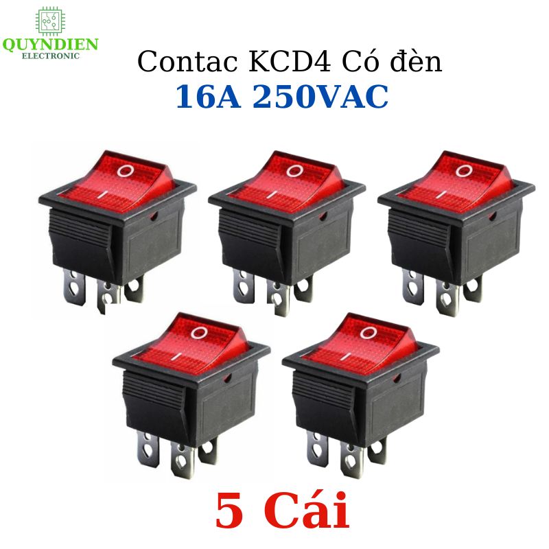 Công Tắc Bập Bênh 4 Chân KCD4 15/30A 250V Đỏ Có Đèn
