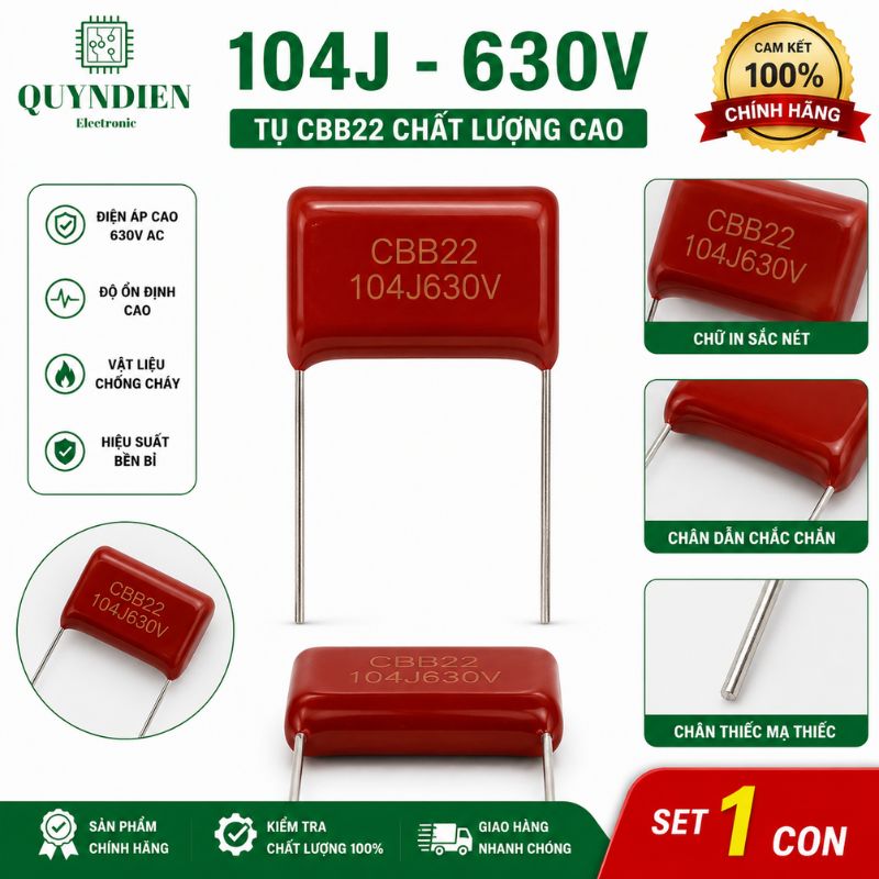Tụ Kẹo Nâu Đỏ CBB21 104J 630V