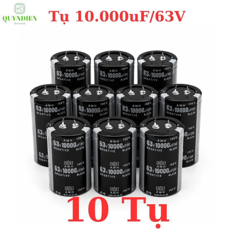 Tụ hóa lọc nguồn 10.000uf - 63v màu đen dùng trong thiết bị âm thanh, nguồn xung, và các mạch điện công suất lớn