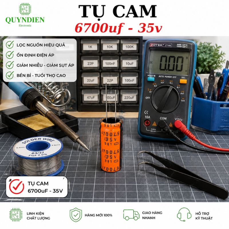 Tụ lộc nguồn LBG 6700uF 35V màu CAM chân mềm (18x40mm)