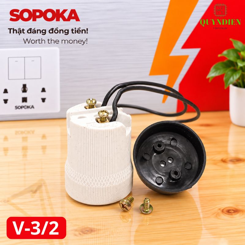 Đuôi Đèn Sứ Ren Vặn Xoáy E27 Chịu Nhiệt Cao SOPOKA