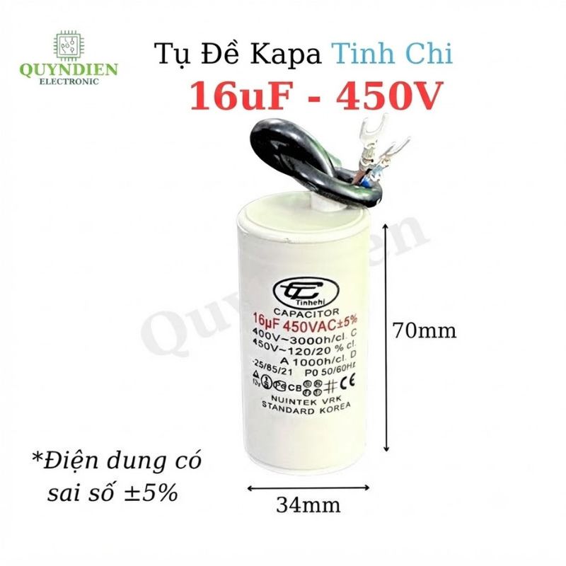 Tụ Đề Máy Bơm Nước 16uF 450VAC Tinh Chi