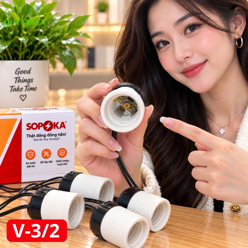 Đuôi Đèn Sứ Ren Vặn Xoáy E27 Chịu Nhiệt Cao SOPOKA