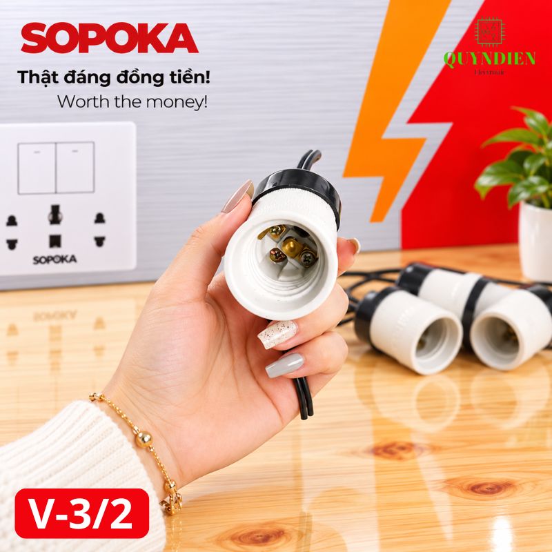 Đuôi Đèn Sứ Ren Vặn Xoáy E27 Chịu Nhiệt Cao SOPOKA