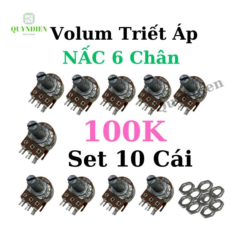 Biến trở Volum Nấc - khía, triết áp Đôi 6 Chân B100K