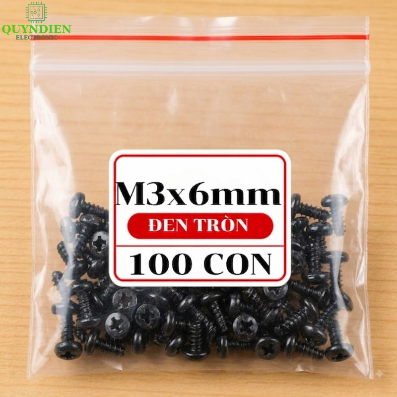 Ốc Vít Nhọn Đầu Tròn M3 Màu Đen 3x6mm