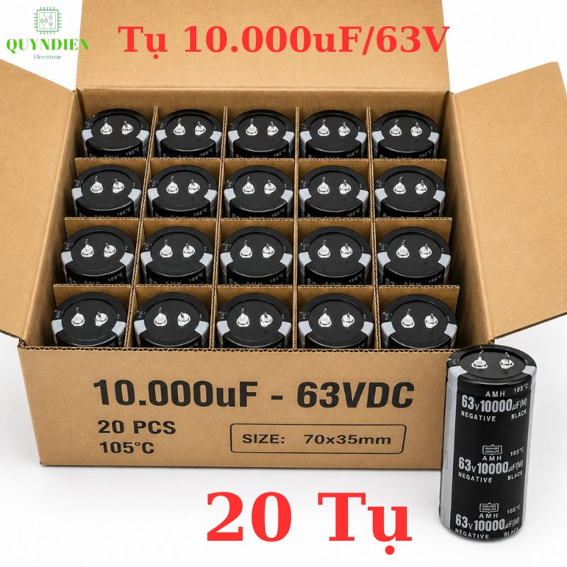Tụ hóa lọc nguồn 10.000uf - 63v màu đen dùng trong thiết bị âm thanh, nguồn xung, và các mạch điện công suất lớn