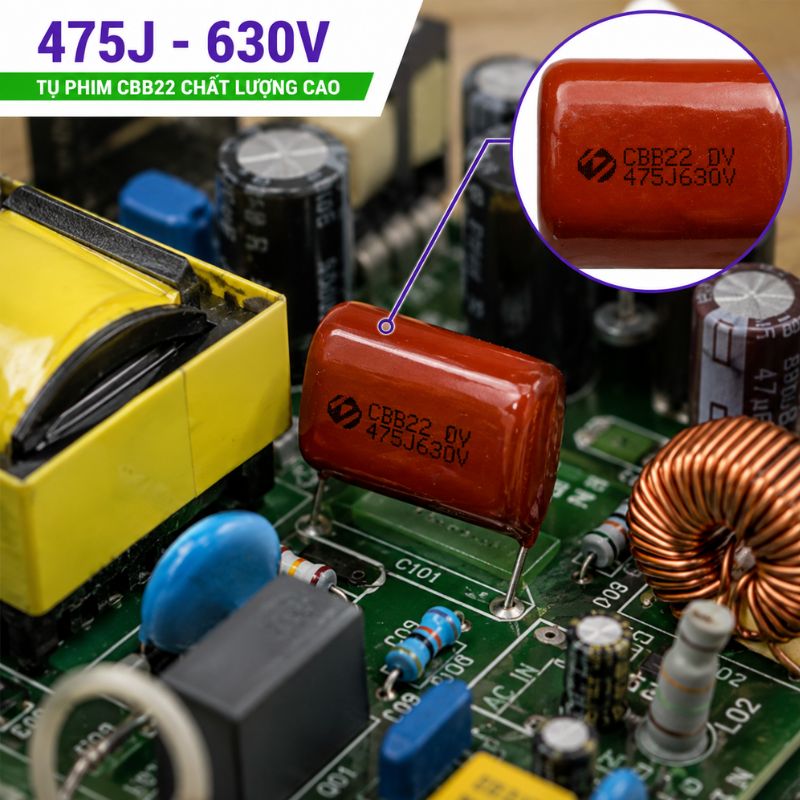 Tụ Kẹo Nâu Đỏ CBB22 475J 630V