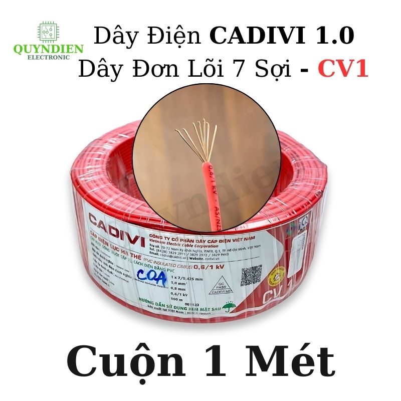 Dây Điện Cadivi 1.0 – Dây Đơn Lõi 7 Sợi CV1 – Dây Cáp Điện, Dây Tiếp Địa, Dây Chống Sét (1 MÉT)