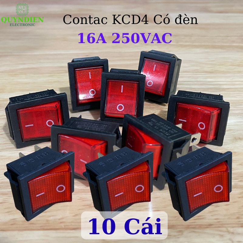 Công Tắc Bập Bênh 4 Chân KCD4 15/30A 250V Đỏ Có Đèn