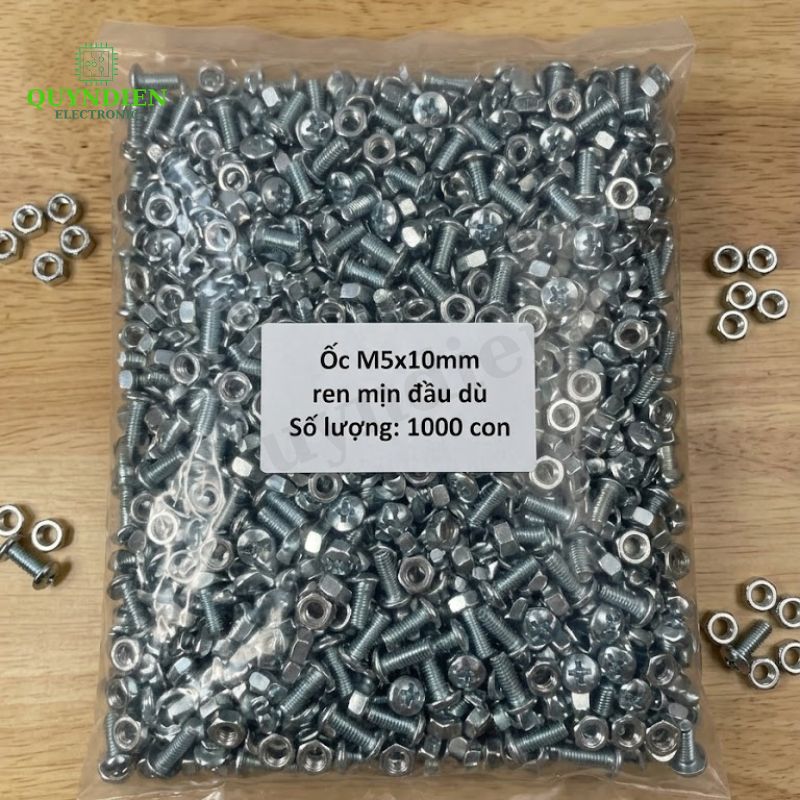 Ốc Vít Ren Mịn Đầu Dù M5x10mm Có Kèm Tán Màu Trắng