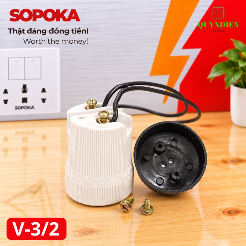 Đuôi Đèn Sứ Ren Vặn Xoáy E27 Chịu Nhiệt Cao SOPOKA