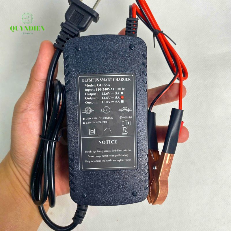Bộ Sạc Pin Sắt Olympus 4S 14.6V-5A Kẹp Đỏ Đen