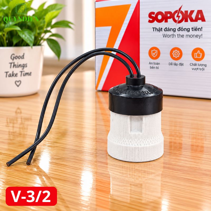 Đuôi Đèn Sứ Ren Vặn Xoáy E27 Chịu Nhiệt Cao SOPOKA