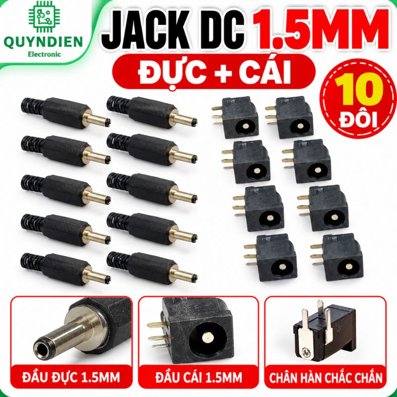 Jack DC 1.5mm Loại nhỏ Đực + Cái (10 Đôi)