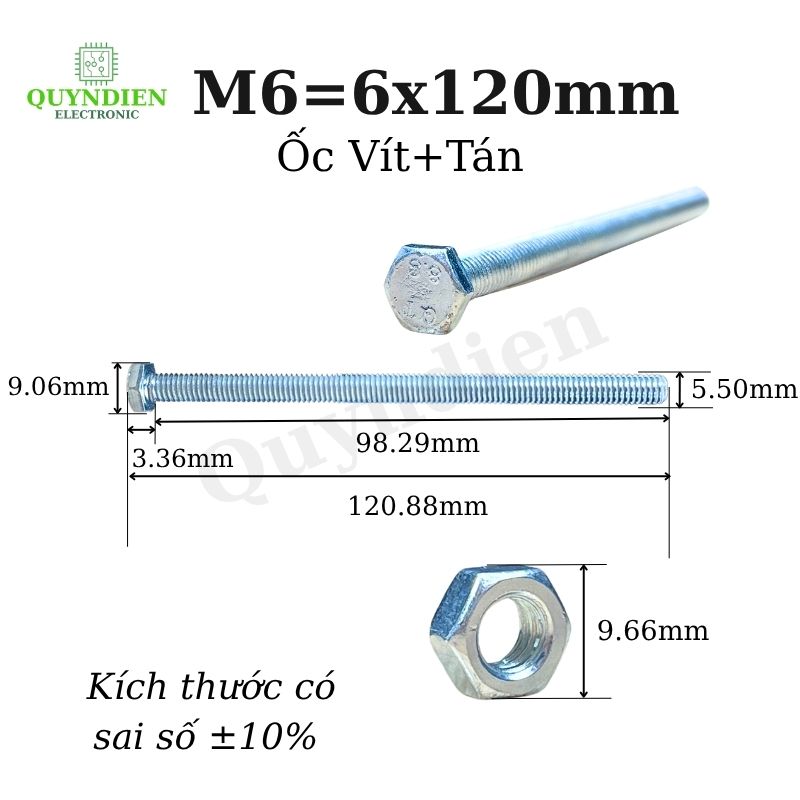 Ốc Vít M6x120mm Có Kèm Tán - Túi 100 Con