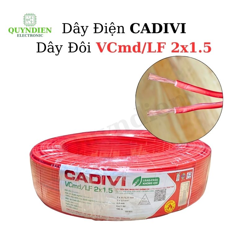 Dây Điện CADIVI Dây Đôi VCmd/LF 2x1.5 – Ruột Đồng Mềm, PVC Chống Cháy