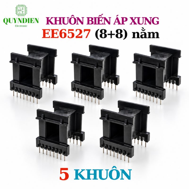 Khuôn Biến Áp Xung EE6527 Nằm Đen (8+8 Chân)