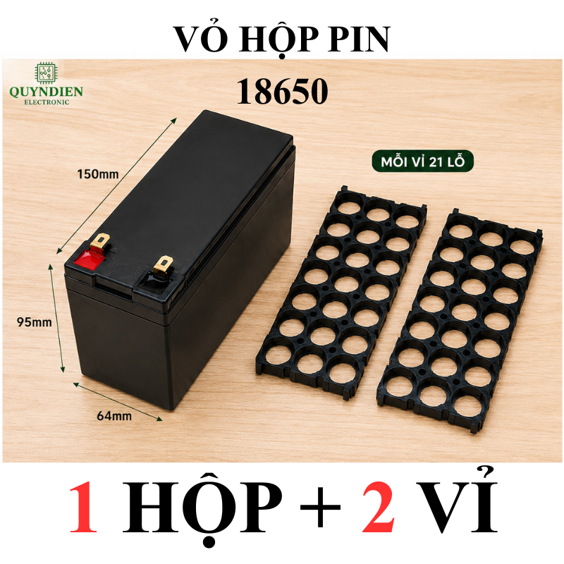 Vỏ Hộp Đựng Pin Kèm 2 Vỉ Cố Định Cell 18650 màu Đen