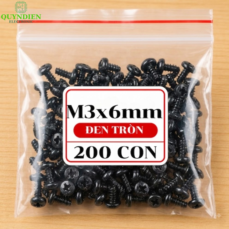Ốc Vít Nhọn Đầu Tròn M3 Màu Đen 3x6mm