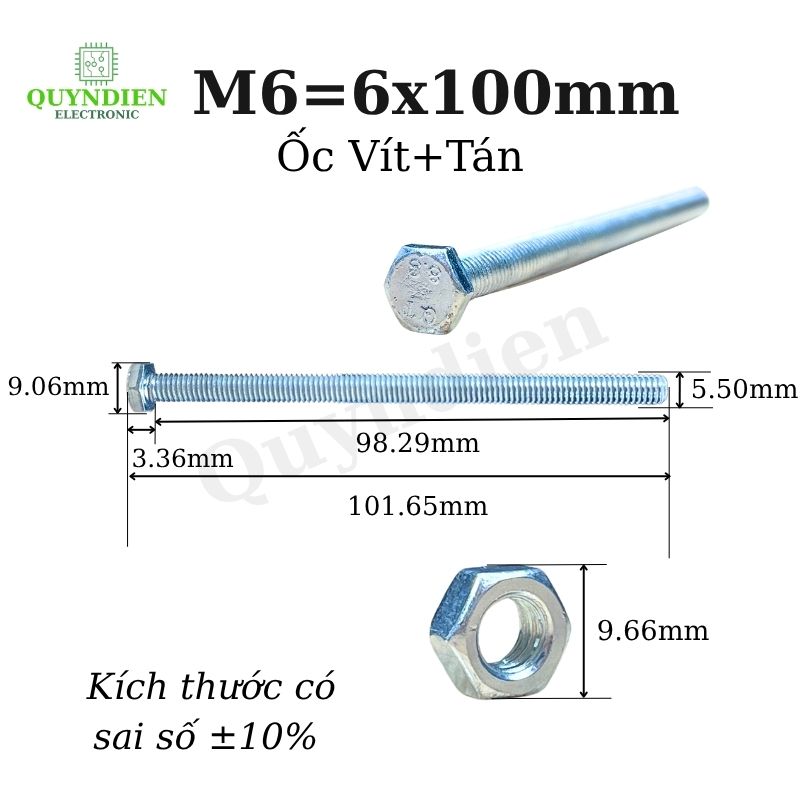 Ốc Vít M6x100mm Có Kèm Tán