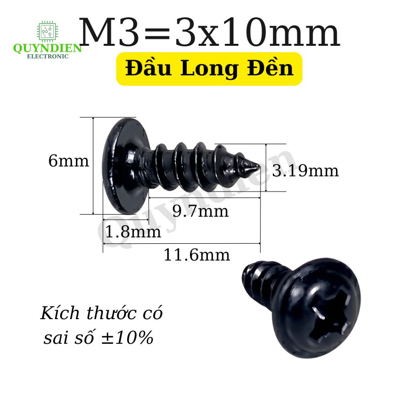 Ốc Vít Nhọn Đầu Long Đền M3x10mm