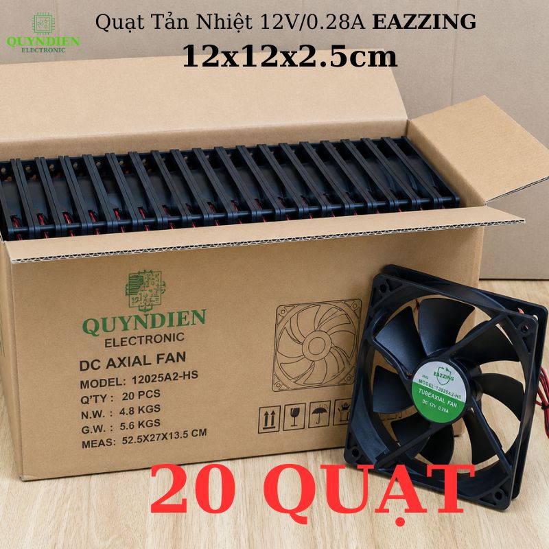Quạt Tản Nhiệt Không Chổi Than DC 12V 0.28A 120x120x25mm Vuông Làm Mát Tủ Điện, Nguồn, Máy In 3D, PC