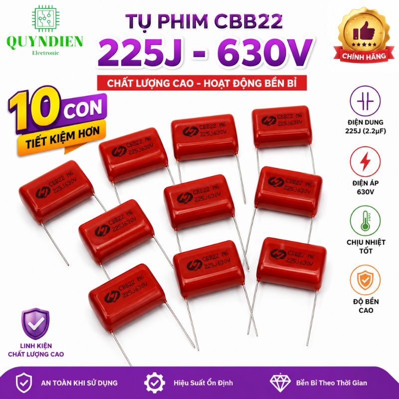 Tụ Kẹo Nâu Đỏ CBB22 225J 630V