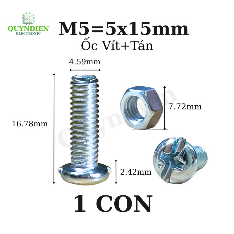 Ốc vít kèm tán M5x15mm túi 100 con