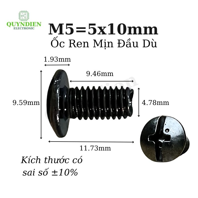 Ốc Vít Đầu Dù Ren Mịn M5=5x10mm Màu Đen