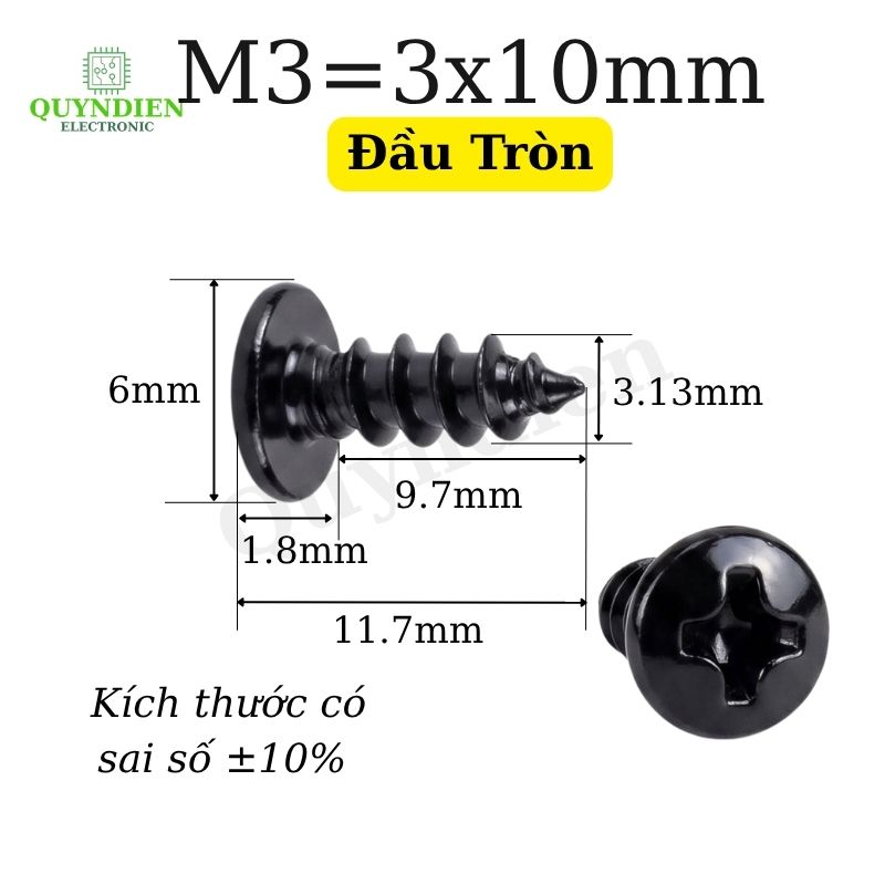 Ốc Vít Nhọn Đầu Tròn M3x10mm