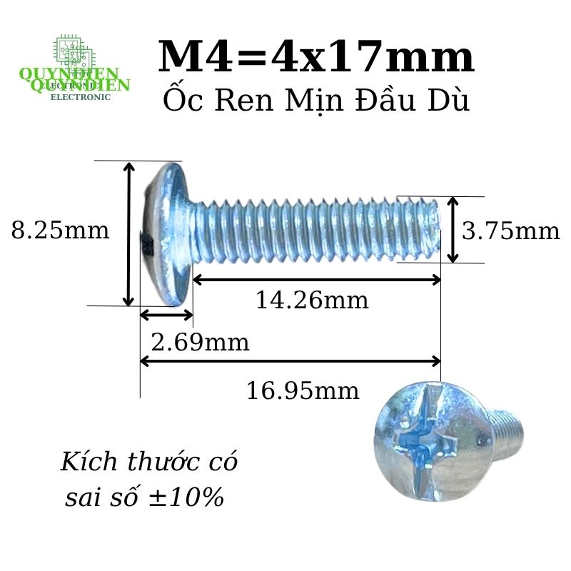 Ốc Vít Đầu Dù Ren Mịn M4x17mm