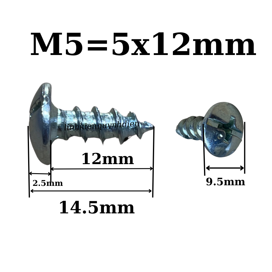 Ốc vít M5 dài 12mm ren xoắn Nhọn đầu dù Túi 100 con=152g
